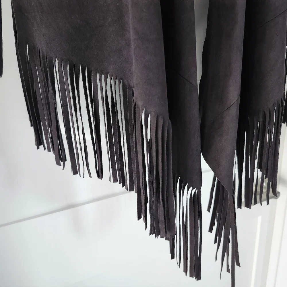 Zara Faux Suede Fringe Open Cardigan Jacket black size S - Picture 3 of 4